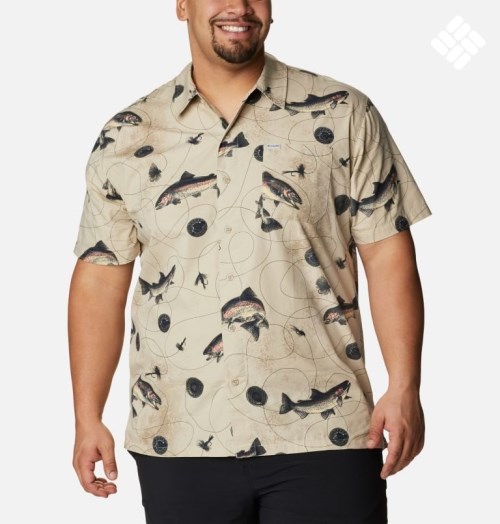 Men's Columbia PFG Trollers Best Short Sleeve Shirts Khaki | Plus Size CA-B106L